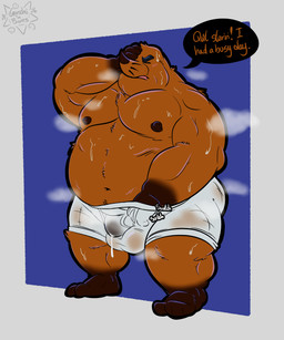 anthro balls_outline belly bodily_fluids bottomwear boxer_briefs bulge bulge_musk clothed clothing detailed_bulge dialogue dripping feet fur genital_fluids genital_outline hand_in_underwear hand_on_head leaking_precum male moobs mostly_nude musk musky_underwear navel overweight overweight_anthro overweight_male penis_outline precum precum_drip precum_stain precum_through_clothing precum_through_underwear scratching scratching_crotch scratching_self simple_background solo speech_bubble sweat sweatdrop sweaty_body sweaty_clothing sweaty_underwear text underwear underwear_only wet wet_clothing wet_underwear whiskers gorochuinboxers animal_crossing nintendo mr._resetti eulipotyphlan mammal mole_(animal) 2026 5:6 absurd_res colored digital_drawing_(artwork) digital_media_(artwork) english_text hi_res sketch