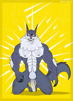 anthro armpit_hair balls big_balls body_hair claws clothing digitigrade_footwear ears_up eyebrows fangs feet footwear fur furgonomic_footwear furgonomics genitals glans gradient_background grey_body grey_fur hair half-erect hindpaw long_penis long_tail male mane mane_hair muscular muscular_anthro muscular_male nipples paws pecs pecs_focus penis pointy_ears pubes pubes_exposed pubic_fuzz purple_body purple_fur red_eyes simple_background solo tail teeth thick_eyebrows vein veiny_penis yellow_background yellow_eyes kmka league_of_legends mythology riot_games tencent warwick_(lol) canid canine canis humanoid mammal mythological_canine mythological_creature werecanid werecanine werecreature werewolf wolf absurd_res hi_res