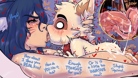 anthro bathtub big_breasts blue_hair blush bodily_fluids breasts brown_body brown_fur cum cum_on_breasts dialogue duo female fox_ears french_kissing fur genital_fluids hair heart_symbol huge_breasts kissing larger_female larger_humanoid male male/female multicolored_body multicolored_fur nipples nude nude_anthro nude_female nude_humanoid nude_male size_difference smaller_anthro smaller_male sweat tan_body tan_fur text two_tone_body two_tone_fur yellow_eyes fakeryway league_of_legends riot_games tencent ahri_(lol) teemo_(lol) animal_humanoid canid canid_humanoid canine canine_humanoid fox_humanoid humanoid mammal mammal_humanoid yordle 16:9 english_text hi_res widescreen