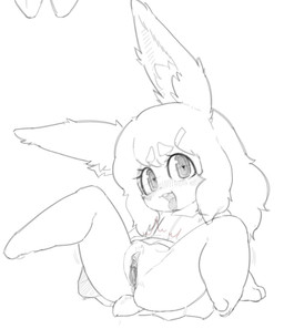 anthro arm_support backward_arm_support biped blush bottomwear chibi clitoral_hood clitoris clothed clothing dress female front_view genitals hair heart_pupils heart_symbol legs_up long_ears no_underwear open_mouth pivoted_ears plantigrade short short_anthro short_female simple_background skirt slim slim_anthro slim_female solo three-quarter_view tongue tongue_out upskirt urethra vulva white_background pokopokarea lagomorph leporid mammal rabbit 2026 cropped digital_drawing_(artwork) digital_media_(artwork) sketch