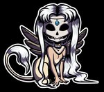 armlet bone breasts collar crown eyeless featureless_breasts female feral hair headgear paws skull skull_head solo tail tail_tuft tiara tuft white_hair wings oracle_sphinx mythology bianka_(oracle_sphinx) felid mammal mythological_creature mythological_sphinx