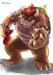 anthro claws hair horn male red_eyes red_hair simple_background spikes white_background yu_chi_i mario_bros nintendo bowser koopa reptile scalie turtle signature