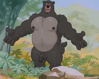 anthro balls belly big_hands fingers flaccid foreskin genitals head_tuft humanoid_genitalia humanoid_penis looking_at_viewer male moobs musclegut muscular muscular_arms navel nipples nude offering_hug open_mouth outside penis plant rock smile solo standing tail teeth_showing tree tuft unretracted_foreskin vein veiny_penis darknaigart the_jungle_book baloo bear mammal hi_res