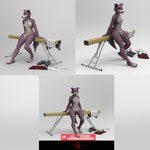 abs anthro balance_beam breasts brown_body brown_fur clothing female footwear fur genitals nipples nude pussy shoes simple_background smile solo bambookat beastars juno_(beastars) canid canine canis mammal wolf 3d_(artwork) absurd_res digital_media_(artwork) hi_res