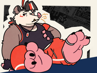 3_toes anthro black_clothing black_fingerless_gloves black_gloves black_handwear black_shirt black_tank_top black_topwear bottomwear cheek_tuft claws clothed clothed_anthro clothed_male clothing facial_tuft feet fingerless_gloves foot_focus fur fur_tuft gloves grey_body grey_fur hair handwear male mouth_closed orange_bottomwear orange_clothing orange_pants pants pink_nose shirt slightly_chubby slightly_chubby_anthro slightly_chubby_male snaggle_tooth solo tank_top toe_claws toes topwear tuft white_body white_fur patugh american_opossum mammal marsupial 4:3 hi_res