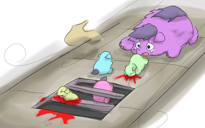 ambiguous_feral ambiguous_gender blood blue_body blue_fur bodily_fluids crying death dying falling feral fur gore green_body green_fur group gutter hair neonate pink_body pink_fur purple_body purple_fur purple_hair purple_tail tail tears wind young young_ambiguous young_feral carpdime fluffy_pony fluffy_pony_(species) mammal