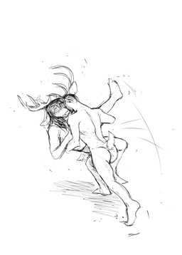 anthro antlers butt duo eyewear falling fight glasses horn male male/male nude surprised text hladilnik deer_admiral_(hladilnik) marylin_(hladilnik) deer mammal 2025 black_and_white english_text hi_res monochrome sketch