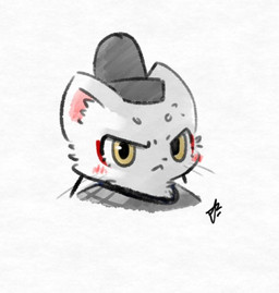 anthro asian_clothing blush chibi chinese chinese_clothing clothing east_asian_clothing fluffy hat headgear headwear male parody puffy simple_background solo tang_dynasty airfontt_(artist) white_cat_legend li_bing_(white_cat_legend) felid feline mammal sketch