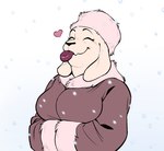 anthro blep female fur happy heart_symbol smile snow solo tongue tongue_out white_body white_fur winter_coat silverscarf undertale_(series) toriel boss_monster_(undertale) bovid caprine goat mammal 2024