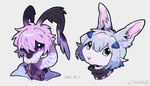 ambiguous_gender anthro blue_hair clothing duo feathered_ears hair jacket kemono pink_hair scales scarf topwear zhang_gun ah_xin_(zhang_gun) xiaohen_(zhang_gun) lagomorph leporid mammal rabbit reptile scalie snake 2023 7:4 headshot_portrait portrait