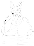 anthro arm_on_breasts big_breasts blush breasts cleavage clothed clothing female huge_breasts shirt smile smiling_at_viewer smirk smirking_at_viewer solo tank_top topwear grandet luz_(grandet) arthropod hybrid insect kaiju lepidopteran monster moth 3:4 hi_res monochrome sketch