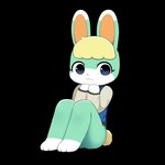 anthro blonde_hair bottomless clothed clothing femboy fur green_ears green_legs hair looking_at_viewer multicolored_ears solo tail topwear topwear_only white_body white_ears yellow_tail sum animal_crossing nintendo sasha_(animal_crossing) lagomorph leporid mammal rabbit 1:1 2024 alpha_channel hi_res