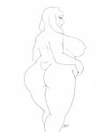 anthro big_breasts breasts butt female horn nipples nude smile pokelolo99 yogoat undertale undertale_(series) toriel boss_monster_(undertale) bovid caprine mammal 2018 artist_collaboration digital_media_(artwork) hi_res monochrome