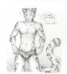 anthro bulge clothing fur male markings solo spots spotted_body spotted_fur thought_bubble tight_clothing tight_underwear underwear akatan_art shy_leopard_(akatan) felid leopard mammal pantherine 2025 dated graphite_(artwork) hi_res monochrome traditional_media_(artwork)