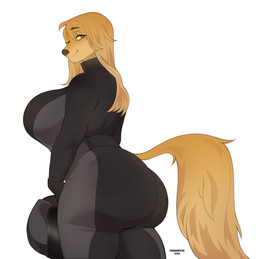 anthro armor big_breasts big_butt bodysuit breasts brown_body brown_fur brown_hair butt clothed clothing eyebrow_through_hair eyebrows female fur hair headgear helmet huge_breasts long_hair simple_background skinsuit solo standing text thick_thighs tight_clothing translucent translucent_hair white_background cherrikissu mabel_(cherrikissu) canid canine canis domestic_dog hunting_dog mammal saluki sighthound 2024 artist_name hi_res portrait three-quarter_portrait