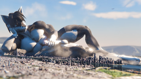 anthro bodily_fluids city city_destruction cityscape cum cum_on_penis destruction genital_fluids genitals giga lying macro macro_anthro male male/male muscular muscular_anthro on_side pecs penis smile smirk solo stroking_penis wet wet_body bloomthefurry theblackwolfxx warfaremachine_(modeler) canid canine fox mammal 16:9 3d_(artwork) blender_(artwork) digital_media_(artwork) hi_res widescreen