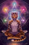 5_fingers anthro biped crosslegged_pose eyes_closed fingers fur hair male meditation orange_body orange_fur sitting smile solo striped_body striped_fur stripes white_hair goldendruid felid mammal pantherine tiger 2019 digital_media_(artwork) watermark