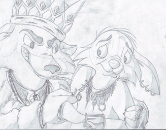 age_difference anthro big_ears clothed clothing crown duo ear_piercing eye_contact headgear jewelry looking_at_another male multiple_piercings nipple_piercing nipples piercing scared sexual_assault size_difference smile smirk topless young young_anthro mizzyam disney robin_hood_(disney) skippy canid canine fox lagomorph leporid mammal rabbit character_request graphite_(artwork) greyscale monochrome traditional_media_(artwork)