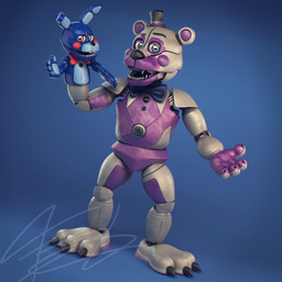 3_toes 4_fingers anthro black_bow_tie blue_background blue_body blue_eyes bow_tie buckteeth claws clothing duo dutch_angle eyebrows fangs feet fingers front_view hand_puppet hat headgear headwear looking_at_viewer machine male open_mouth purple_body raised_eyebrow red_bow_tie red_eyes sharp_teeth simple_background standing teeth toes top_hat qutiix_(artist) qutiix_(modeler) five_nights_at_freddy's scottgames sister_location funtime_freddy_(fnafsl) puppet_bonnie_(fnafsl) animatronic bear lagomorph leporid mammal rabbit robot robot_anthro 1:1 2016 3d_(artwork) absurd_res digital_media_(artwork) full-length_portrait hi_res portrait watermark