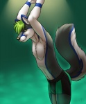 anthro biped black_nose blue_body blue_fur bottomwear boxer_briefs bulge chest_tuft clothed clothing fur green_eyes green_hair grey_body grey_fur grin hair looking_at_viewer male muscular muscular_anthro muscular_male pecs pose shorts simple_background smile solo standing tail topless tuft underwear white_body white_fur vallhound telim canid canine canis fox hybrid mammal wolf 2013 digital_media_(artwork) hi_res portrait three-quarter_portrait