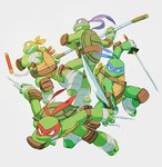 anthro group male mask melee_weapon nunchaku shell simple_background staff sword weapon nemurism teenage_mutant_ninja_turtles donatello_(tmnt) leonardo_(tmnt) michelangelo_(tmnt) raphael_(tmnt) reptile scalie turtle 2014