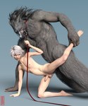 anal anal_penetration anthro athletic athletic_male balls biceps biped claws doggystyle duo erection eyes_closed femboy from_behind_position fur genitals grey_body grey_fur hair human_on_anthro humanoid_genitalia humanoid_penis interspecies leash leash_pull leg_grab long_hair male male/male mane muscular muscular_anthro muscular_male navel nipples nude pecs penetration penis raised_leg sex short_hair simple_background teeth white_hair ugnaughtsden elden_ring final_fantasy final_fantasy_xiii fromsoftware square_enix blaidd_(elden_ring) hope_estheim canid canine canis human mammal wolf 2022 3d_(artwork) 5:6 crossover digital_media_(artwork) hi_res