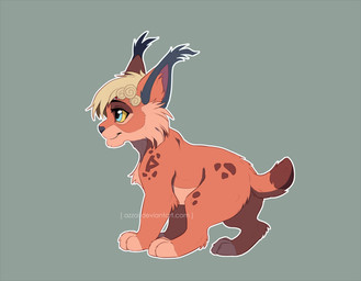 bangs black_nose blonde_hair blue_eyes brown_markings cheek_tuft dipstick_tail eyelashes facial_tuft female feral feral_with_hair fur hair inner_ear_fluff looking_away markings orange_body orange_fur short_tail side_view simple_background smile solo standing tail tail_markings tuft yellow_sclera young azzai felid feline lynx mammal 2016 cel_shading colored digital_drawing_(artwork) digital_media_(artwork) shaded