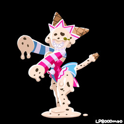 anthro bow_ribbon breasts cleavage clothed clothing dancing female hair hair_over_eye hat headgear headwear jester leotard sharp_teeth smile tail teeth white_body lp8000mao ice_cream_creature 1:1 animated hi_res no_sound short_playtime video