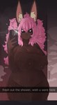 anthro big_breasts black_eyes breast_grab breast_squish breasts brown_body brown_fur caption cellphone electronics female fur hair hand_on_breast holding_cellphone holding_object holding_phone holding_smartphone huge_breasts inner_ear_fluff inviting long_hair mirror_selfie phone pink_hair pupils selfie slightly_chubby slightly_chubby_anthro slightly_chubby_female smartphone solo squish steam text tuft white_pupils wide_hips tideripples sophie_(tideripples) lagomorph leporid mammal rabbit english_text hi_res