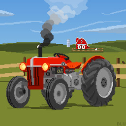 barn exhaust_pipe exhaust_smoke farm pasture smoke solo tractor vehicle zero_pictured bluthederg conditional_dnp background_character ambient_bird avian bird icterid new_world_blackbird oscine passerine red-winged_blackbird 1:1 digital_media_(artwork) hi_res pixel_(artwork)
