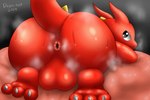 3_toes anthro anus balls bed big_balls big_butt biped black_eyes bodily_fluids butt butt_focus claws curvy_figure dragon drain_scat feet furniture genitals glistening glistening_body glistening_eyes hi_res hindpaw huge_balls looking_at_viewer looking_back looking_back_at_viewer lucky_(msi) lying lying_on_bed male msi musk musk_clouds mythological_creature mythological_scalie mythology nude on_bed paws presenting presenting_hindquarters puffy_anus rear_view red_body red_tail reptile scalie soles solo sweat sweaty_butt tail toes