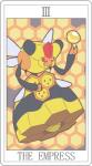 card card_template duo female flying fortune_telling honeycomb insect_wings major_arcana red_eyes roman_numeral royalty tarot tarot_card the_empress_(tarot) wings miji nintendo pokemon arthropod combee generation_4_pokemon hymenopteran insect pokemon_(species) vespiquen