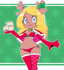 2_horns 5_fingers :3 anthro armwear bangs bell belly_tuft bikini bikini_bottom bikini_top blonde_hair blue_eyes blush bottomwear bow_ribbon breasts brown_body brown_fur cartoon_freckles chalk christmas_bikini christmas_clothing christmas_thigh_highs clothed clothing eyebrows eyelashes female female_anthro fingers freckled_face freckles fur green_ribbon hair holding_object holidays horn legwear long_eyelashes long_hair looking_at_viewer medium_breasts navel navel_tuft nub_tail raised_arm red_armwear red_bottomwear red_clothing red_legwear red_thigh_highs red_topwear skimpy small_breasts snowflake solo standing stylized swimwear thigh_gap thigh_highs topwear tuft two-piece_swimsuit wide_hips nollety christmas deltarune undertale_(series) noelle_holiday deer mammal new_world_deer 2025 colored digital_drawing_(artwork) digital_media_(artwork) portrait shaded three-quarter_portrait