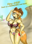 anthro anthrofied big_breasts bodily_fluids breasts cactus candy clothing cowboy_hat crossgender cutie_mark desert dessert dialogue female food hat headgear headwear mtf_crossgender nipple_slip nipples panties plant smile solo sweat tail text underwear jrvanesbroek friendship_is_magic hasbro my_little_pony peeps braeburn_(mlp) earth_pony equid equine horse mammal pony digital_media_(artwork) english_text