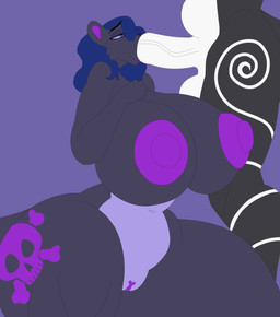 anthro areola balls big_balls big_breasts big_nipples big_penis birthmark black_body black_fur black_penis black_tail blue_eyes blue_hair bodily_fluids breast_physics breasts cum cum_in_mouth cum_inflation cum_inside cum_on_breasts cum_on_face deep_throat drinking drinking_cum duo ear_motion erection eyes_closed fellatio female foreskin fur genital_fluids genitals hair heart_symbol huge_breasts huge_penis inflation inner_ear_fluff lips male male/female markings navel neck_bulge nipples oral oral_penetration penetration penile penis purple_areola purple_body purple_fur purple_inner_ear_fluff purple_lips purple_nose purple_vulva sex simple_background sitting skull_(marking) skull_and_crossbones skull_symbol slightly_chubby spiral standing striped_body striped_fur striped_markings striped_tail stripes tail tail_markings tail_motion thick_thighs tuft vulva white_body white_foreskin white_fur white_tail wide_hips hiverdose erforf_mephit shalya_bushtail mammal mephitid skunk striped_skunk animated frame_by_frame hi_res