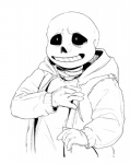 anterior_nasal_aperture bone clothing gloves handwear jacket male not_furry skeleton smile solo standing teeth topwear jazzycat undertale undertale_(series) sans_(undertale) animated_skeleton humanoid undead monochrome