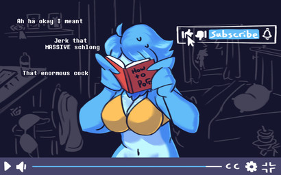 anthro bed big_breasts blue_body blue_countershading blue_feathers blue_hair bodily_fluids book bra breasts clothing countershade_torso countershading cursor curvy_figure dialogue discarded_bra discarded_clothing feathers female furniture gesture hair hourglass_figure humiliation joi navel nervous non-mammal_breasts non-mammal_navel open_book penis_humiliation reading reading_book ruff small_penis_humiliation solo subscribe suggestive suggestive_gesture sweat sweatdrop text tuft underwear user_interface video_player wide_hips wings dracozhilla patreon undertale_(series) undertale_yellow martlet_(undertale_yellow) avian bird 16:10 2025 comic english_text hi_res monochrome url widescreen