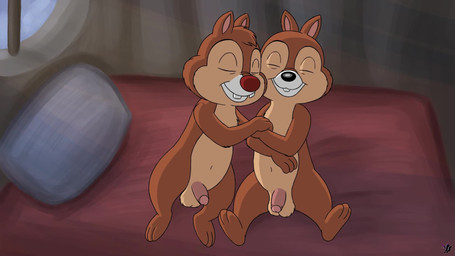 anthro balls bed bedroom_eyes brown_body brown_fur cuddling duo eye_contact eyes_closed feet fingers fur furniture genitals half-closed_eyes half-erect humanoid_genitalia humanoid_penis looking_at_another male male/male narrowed_eyes nude one_eye_closed penis pillow seductive sitting smile teeth throbbing throbbing_penis toes wink omatic chip_'n_dale_rescue_rangers disney chip_(disney) dale_(disney) chipmunk ground_squirrel mammal rodent sciurid 16:9 2d_animation animated digital_media_(artwork) frame_by_frame hi_res long_playtime no_sound video widescreen
