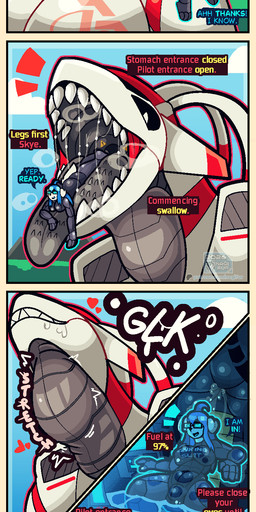 bodily_fluids breasts bulge clothed clothing detailed_background detailed_bulge dialogue extreme_size_difference genital_outline gynomorph herm internal intersex lore machine macro mecha micro mouth_shot neck_bulge nerd open_mouth oral_vore organs penis_outline safe_vore saliva science_fiction size_difference speech_bubble standing stomach swallowing teeth text tongue tongue_out vore x-ray_view nagifur scarlet_(nagifur) skye_(nagifur) canid canine humanoid mammal robot robot_anthro robot_humanoid scalie comic digital_media_(artwork) english_text hi_res sequence story story_in_description