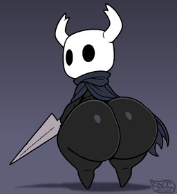big_butt black_body black_eyes blue_cloak blue_clothing butt cloak clothing grey_background holding_object holding_weapon huge_butt looking_at_viewer looking_back looking_back_at_viewer male no_pupils not_furry rear_view shortstack shortstack_male simple_background solo thick_thighs weapon white_head thickandtwisted hollow_knight_(franchise) team_cherry the_knight_(hollow_knight) vessel_(species) 2025 colored digital_media_(artwork) shaded signature nonbinary_(lore)