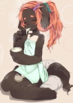 anthro blush breasts brown_body brown_fur cleavage clothed clothing dessert eyes_closed female food fur hair ice_cream ponytail red_hair shower solo towel towel_around_waist towel_only tower havemoon canid canine canis domestic_dog mammal