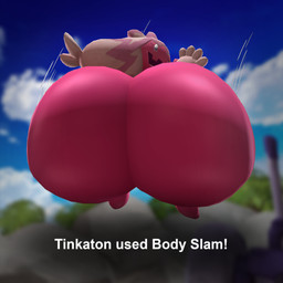 ambiguous_gender big_butt blurred_background bubble_butt butt cloud eyelashes falling featureless_feet feet glistening glistening_butt hammer huge_butt hyper hyper_butt imminent_facesitting looking_back low-angle_view pink_body plant pokemon_move pseudo_hair rear_view rock sky smile solo text tools tree upper_teeth woodworkssfm nintendo pokemon generation_9_pokemon humanoid pokemon_(species) tinkaton 1:1 2023 3d_(artwork) digital_media_(artwork) english_text source_filmmaker_(artwork)
