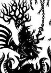 2014 3_eyes 4_horns 6_fingers ambiguous_gender antlers arm_spikes black_and_white broken_chain cephalopod_taur chain digital_drawing_(artwork) digital_media_(artwork) elbow_spikes eldritch_abomination fingers hi_res hook horn horned_humanoid humanoid impalement male monochrome monster multi_eye multi_horn multi_mouth open_mouth scp-2317-k scp_foundation sharp_teeth simple_background solo spikes spikes_(anatomy) suckers sunnyclockwork taur teeth tentacles white_background