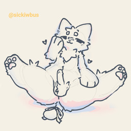 anthro balls bandage bandage_on_face bandage_on_nose belly belly_tuft butt chest_tuft chibi closed_smile femboy genitals half-closed_eyes hand_on_cheek hand_on_leg heart_symbol hearts_around_head hearts_around_upper_body kemono looking_at_viewer lying male mouth_closed narrowed_eyes on_back on_ground pawpads paws penis ribbons slightly_chubby smile solo spread_legs spreading thick_thighs tuft sickiwbus mumu_cat domestic_cat felid feline felis mammal 1:1 guide_lines hi_res sketch unfinished