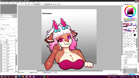 anthro big_breasts bouncing_breasts bow_accessory breast_rest breasts cleavage clothed clothing dialogue female fluffy fur hair heart_symbol heterochromia horn leaning looking_at_viewer pink_eyes pink_hair red_clothing smile smiling_at_viewer solo speech_bubble talking_to_viewer text topwear krystalpurr zoe_(krystalpurr) deer hybrid mammal animated animated_gif digital_drawing_(artwork) digital_media_(artwork) english_text loop short_playtime