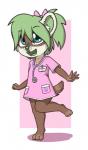 anthro bow_(feature) brown_body brown_fur clothed clothing cute_fangs doctor fangs female footprint freckles fur green_eyes green_hair hair inner_ear_fluff medical_instrument pawprint ponytail scientific_instrument shirt simple_background smile solo standing stethoscope teeth text tongue tongue_out topwear tuft young young_anthro aggie_(artist) dook_(lildooks) domestic_ferret mammal mustelid musteline true_musteline weasel 2019 digital_media_(artwork) hi_res