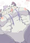 anthro belly big_belly blush clothing frosting hoodie horn licking licking_lips licking_own_lips male moobs navel nipples overweight overweight_anthro overweight_male self_lick solo tongue tongue_out topwear weight_gain buta5kawa hamuga86 lifewonders tokyo_afterschool_summoners behemoth_(tas) monster hi_res