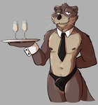 anthro brown_body bulge clothing detailed_bulge male navel necktie nipples simple_background solo underwear unsafescapewolf password_(visual_novel) benson_(password) mammal mustelid otter 2023 hi_res