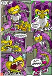 anthro avian bird black-rat claws clothing comic dragon fangs female footwear green_eyes growth hi_res hirundinid horn monster muscular muscular_female mythological_creature mythological_scalie mythology open_mouth oscine pain passerine purple_body scalie sega sonic_riders sonic_the_hedgehog_(series) sound_effects spikes spikes_(anatomy) swallow_(bird) tail teeth tongue torn_clothing transformation tuft wave_the_swallow