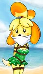 anthro bdsm blush blush_stickers bodily_fluids bondage bound clothing crotch_rope female gag looking_at_viewer otm_gag restraints rope rope_bondage solo swimwear tears gagmanzx animal_crossing nintendo isabelle_(animal_crossing) canid canine canis domestic_dog mammal shih_tzu toy_dog